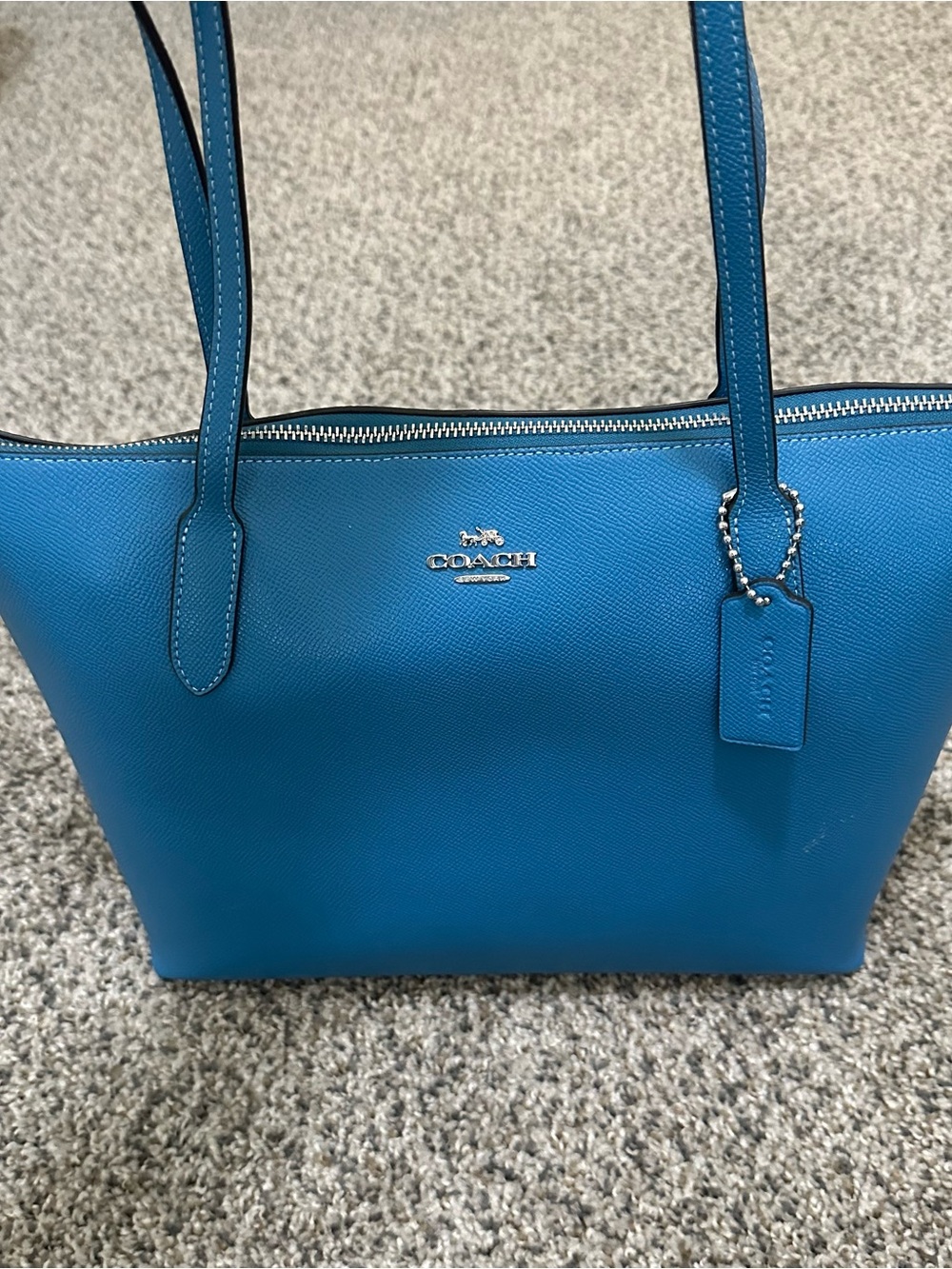 Coach Leather Tote in Bright Blue with Silver Hardware
